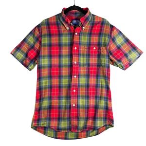 Pendleton Mens Short Sleeve Plaid Button Down Shirt Red Green Blue Size M